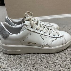 Golden Goose White and Silver Sneakers